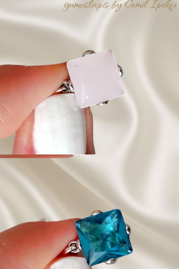 Arkası Sivri Lab Topaz ve Pembe Kuvars Taşlı Gümüş Kolye Ucu Serisi