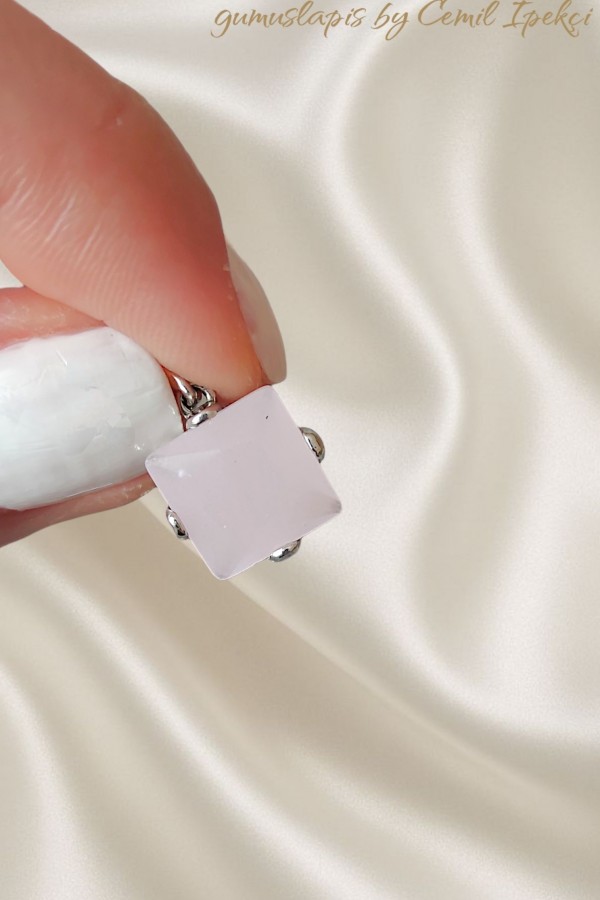 Arkası Sivri Lab Topaz ve Pembe Kuvars Taşlı Gümüş Kolye Ucu Serisi