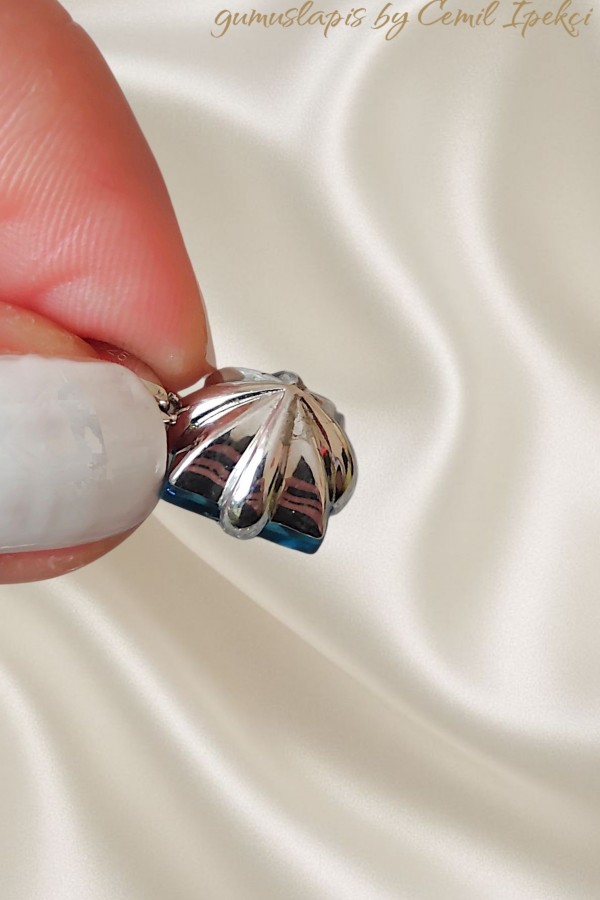 Arkası Sivri Lab Topaz ve Pembe Kuvars Taşlı Gümüş Kolye Ucu Serisi