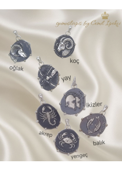 Asimetrik Model Burç Motif Elişi Tasarım Gümüş Kolye Ucu Serisi