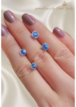 Kütle Nazar Boncuklu Küçük Boy Gümüş Küpe Çifti 