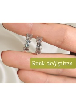 Renk Değiştiren Taşla Süslü Gümüş Küpe Çifti