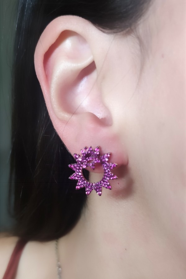 Yakut Taşlı Kendinden İkili Gümüş Küpe Çifti