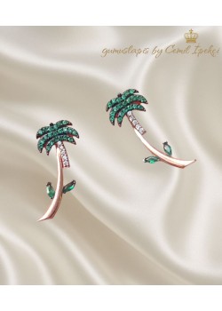 Zümrüt Taşlı Palmiye Motif Gümüş Küpe Çifti 