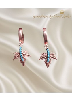 Turkuaz Taşlı Çınar Ağacı Yaprağı Motif Gümüş Küpe Çifti 