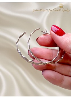 Örgü Motif Yarım Halka Gümüş Küpe Çifti 