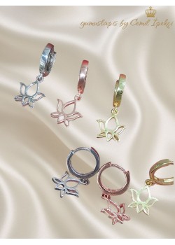 Lotus Çiçeği Motif Beyaz Renk Gümüş Küpe Çifti
