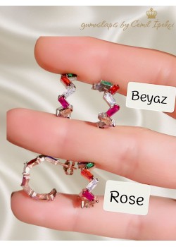 Renkli Baget Taşlı Zikzak Motif Gümüş Küpe Çifti Serisi 