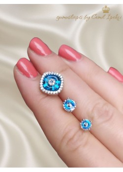 Cam Göz Motif Gümüş Küpe Çifti