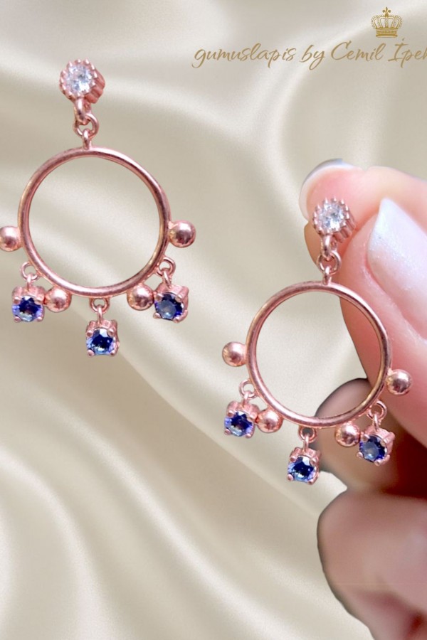 Lab Topaz Taşlı Gümüş Küpe Çifti