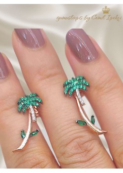 Zümrüt Taşlı Palmiye Motif Gümüş Küpe Çifti 