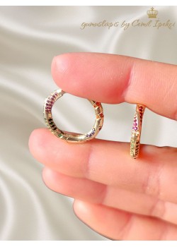 Renkli Taşlarla Süslü Gümüş Halka Küpe