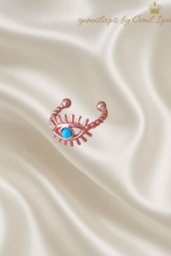 Turkuaz Taşlı Göz Motif Gümüş Kıkırdak Küpesi (tek)