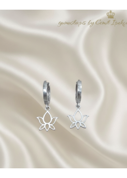 Lotus Çiçeği Motif Gümüş Küpe Çifti (beyaz)