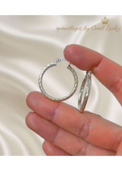 Lazer Kesim Taşsız Gümüş Halka Küpe Çifti