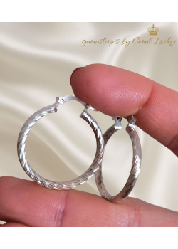 Lazer Kesim Taşsız Gümüş Halka Küpe Çifti