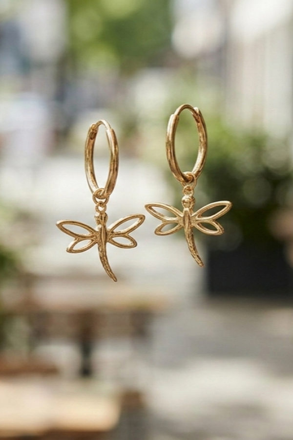 Yusufçuk Motif Taşsız Gümüş Küpe