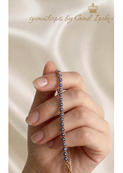 Mavi Mineli Nazar Boncuklu Gümüş Bileklik Serisi