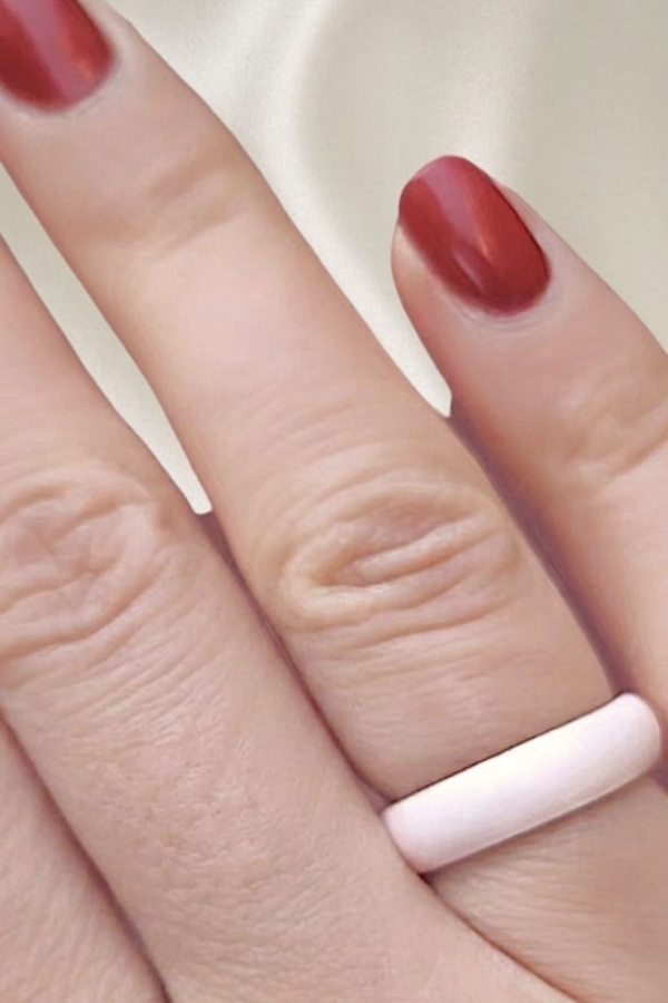 Düz Model Açık Pembe Mineli Gümüş Yüzük 