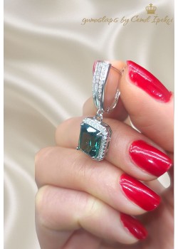 Moldavit Taşlı Gümüş Küpe Çifti