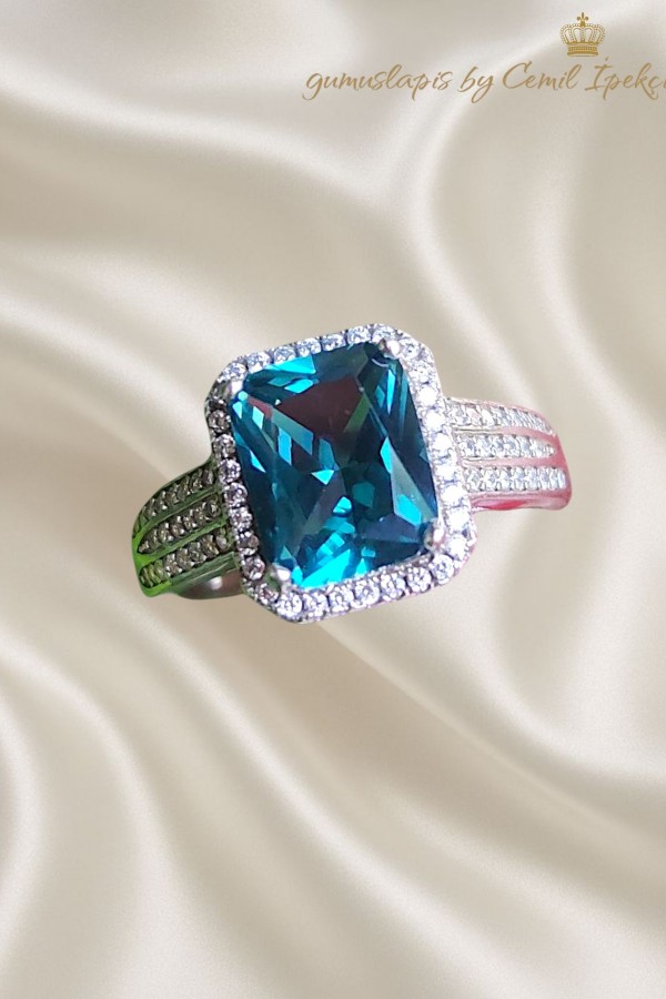 Moldavit Taşlı Gümüş Yüzük