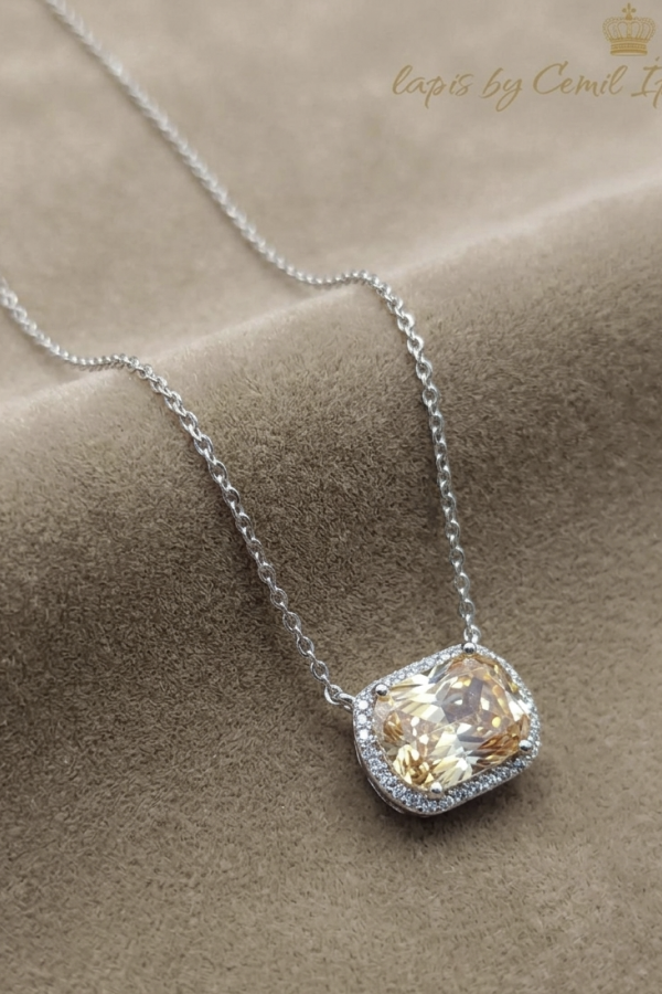 Mozanite ve Topaz Taşlı Gümüş Kolye 