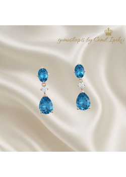 Topaz ve Mozanite Taşlı Gümüş Küpe Çifti