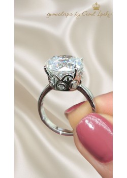 Mozanite Taşlı Gümüş Tektaş İri Yüzük 