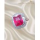 Lal ve Mozanite Taşlı Gümüş Yüzük