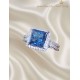 Mozanite ve Blue Topaz Taşlı Kare Motif Gümüş Yüzük