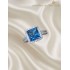 Mozanite ve Blue Topaz Taşlı Kare Motif Gümüş Yüzük