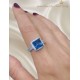 Mozanite ve Blue Topaz Taşlı Kare Motif Gümüş Yüzük