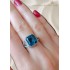 Mozanite ve Blue Topaz Taşlı Kenarı Çizgi Motif Gümüş Yüzük
