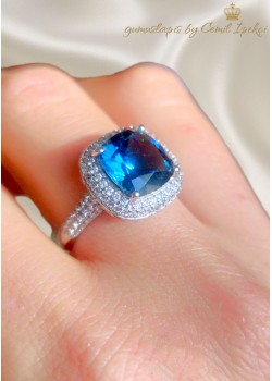 Blue Topaz ve Mozanite Taşlı Gümüş Yüzük 