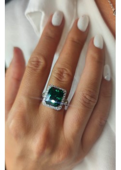 Mozanite ve Zümrüt Taşlı Gümüş Yüzük
