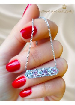 Pembe Safir ve Mozanite Taşlı Gümüş Kolye