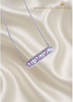 Pembe Safir ve Mozanite Taşlı Gümüş Kolye