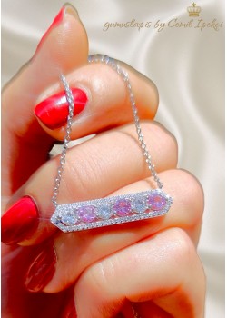 Pembe Safir ve Mozanite Taşlı Gümüş Kolye
