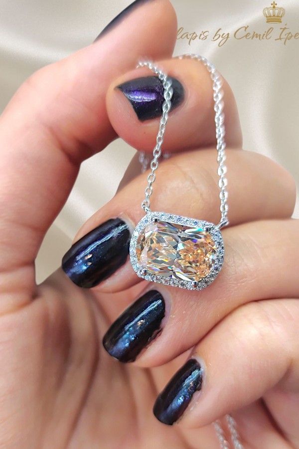 Mozanite ve Topaz Taşlı Gümüş Kolye 