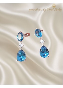 Topaz ve Mozanite Taşlı Gümüş Küpe Çifti