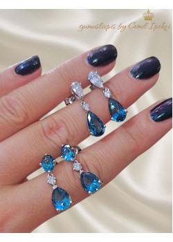 Topaz ve Mozanite Taşlı Gümüş Küpe Çifti