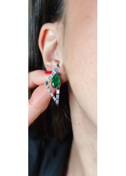 Zümrüt ve Mozanite Taşlı Gümüş Küpe Çifti 