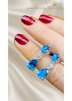Topaz ve Mozanite Taşlı Gümüş Küpe Çifti