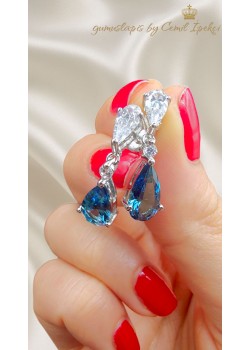Topaz ve Mozanite Taşlı Gümüş Küpe Çifti 