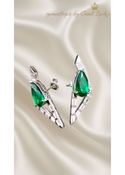 Zümrüt ve Mozanite Taşlı Gümüş Küpe Çifti 