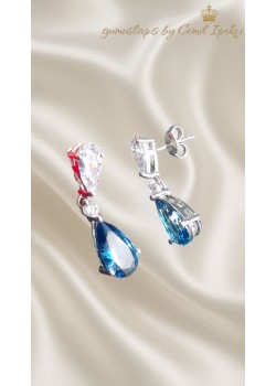 Topaz ve Mozanite Taşlı Gümüş Küpe Çifti 