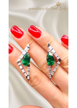 Zümrüt ve Mozanite Taşlı Gümüş Küpe Çifti 