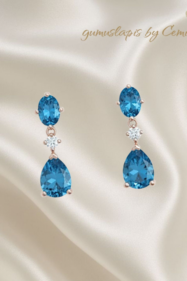 Topaz ve Mozanite Taşlı Gümüş Küpe Çifti