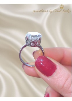 Mozanite Taşlı Gümüş Tektaş İri Yüzük 