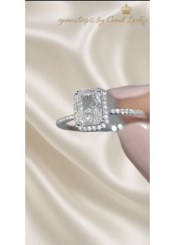 Mozanite Taşlı Dikdörtgen Motif Gümüş Tektaş Yüzük 